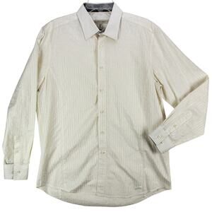 Pronto Uomo Striped Paisley Shirt Men's Large Button-Up White on White